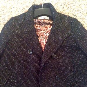 Steve Madden double breasted black with gold metallic thread jacket coat M